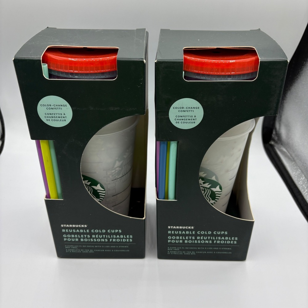 Lot of 2 Starbucks Color Changing Confetti Cold Cups 5 Pack 24oz New